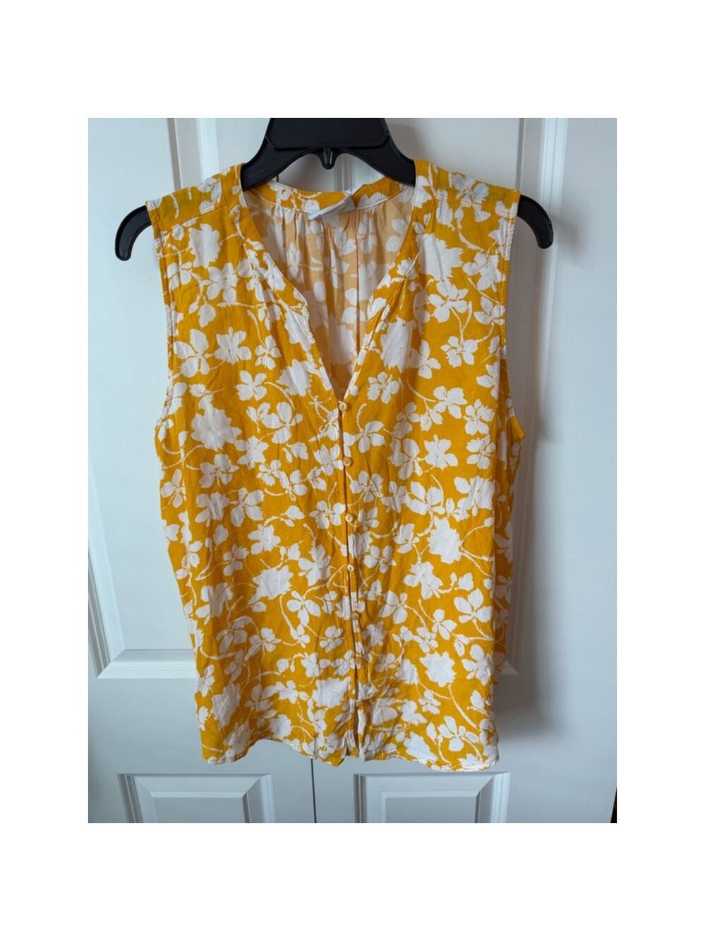 Liz Claiborne Tank Top L Yellow White Floral EUC